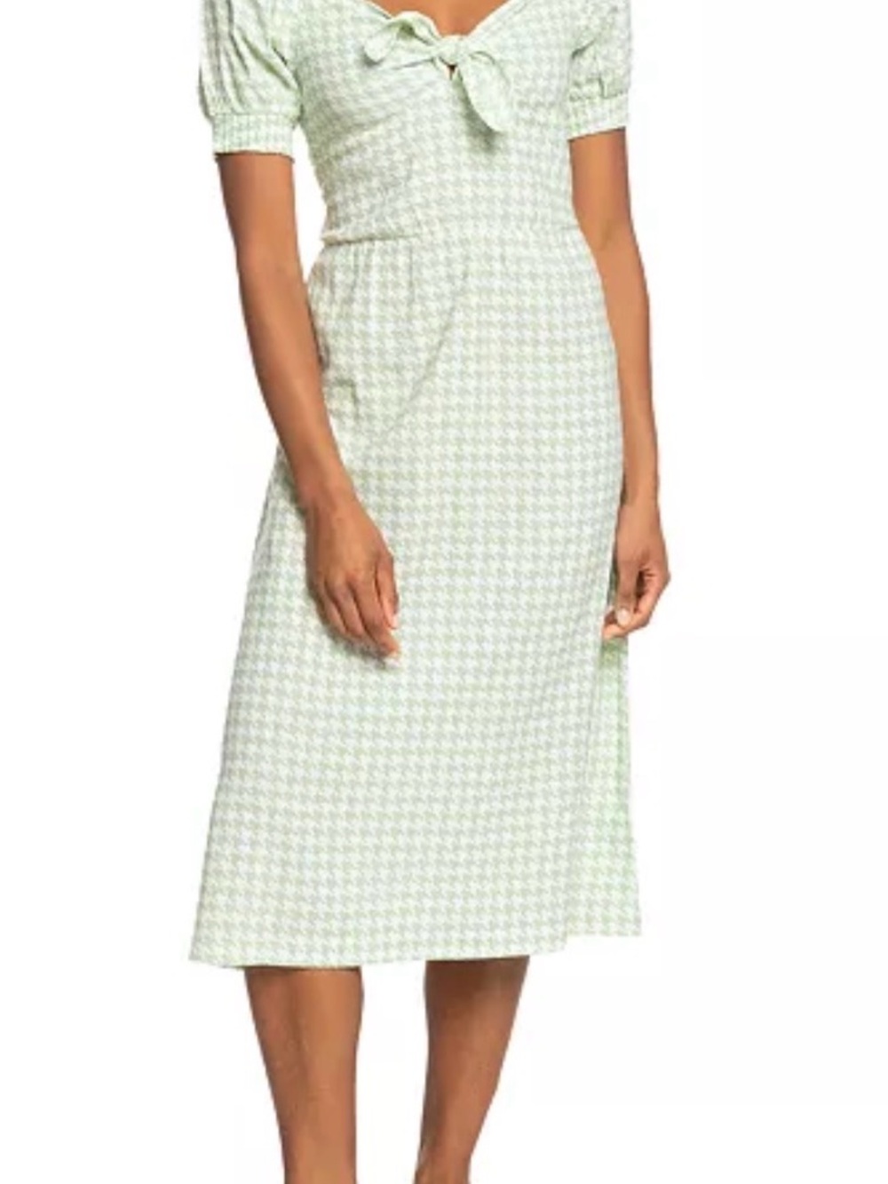 Roxy Mint and White Houndstooth Midi Skirt
